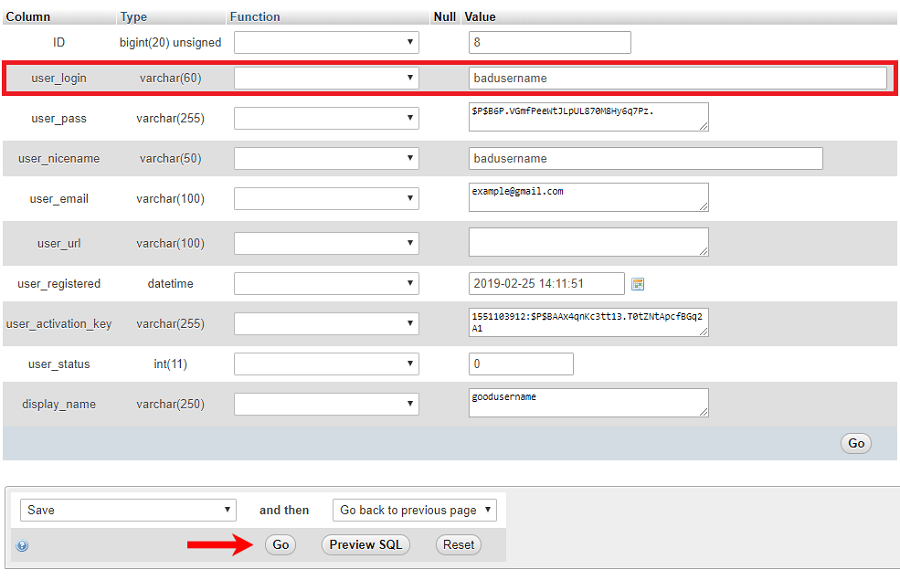 Change Username phpMyAdmin