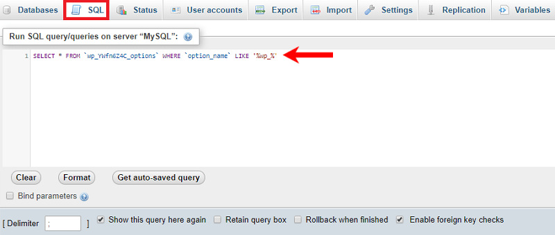 SQL Query Options Table