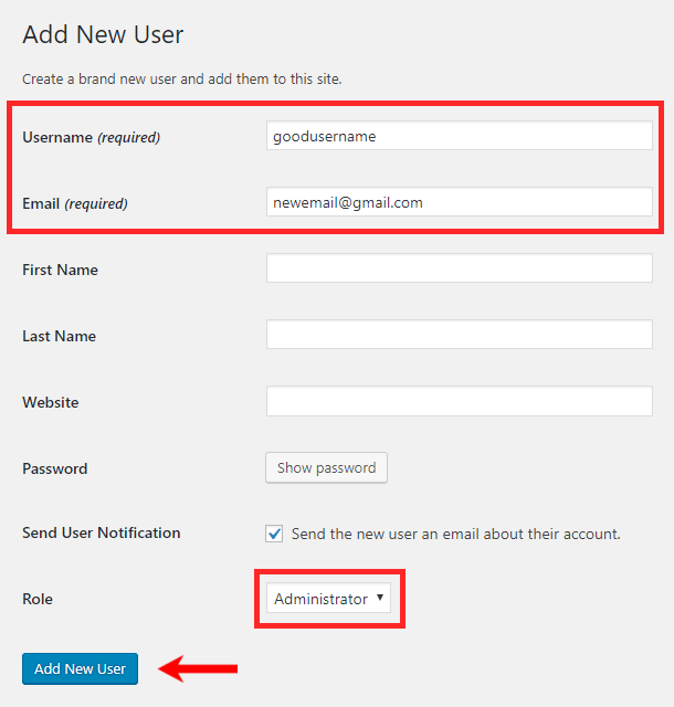 WordPress New User Settings